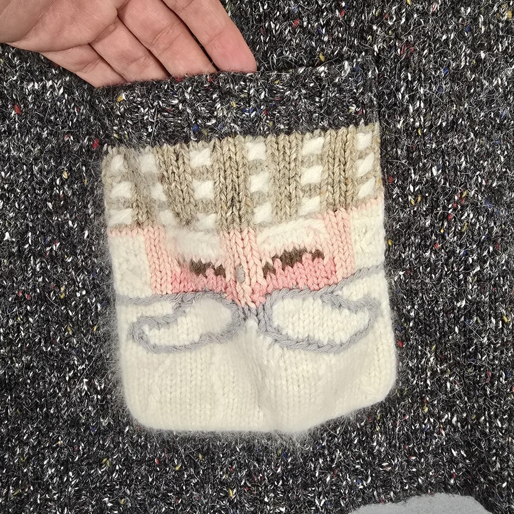 Northern Isles Sweater Women XL Gray Bulk Tweed Wool Blend Patch - Picture 4 of 13